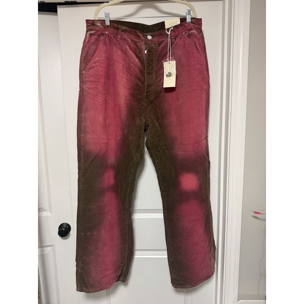 MNML Ultra Baggy Heat Wave Corduroy Pants, Mens Size 38, Pink & Brown